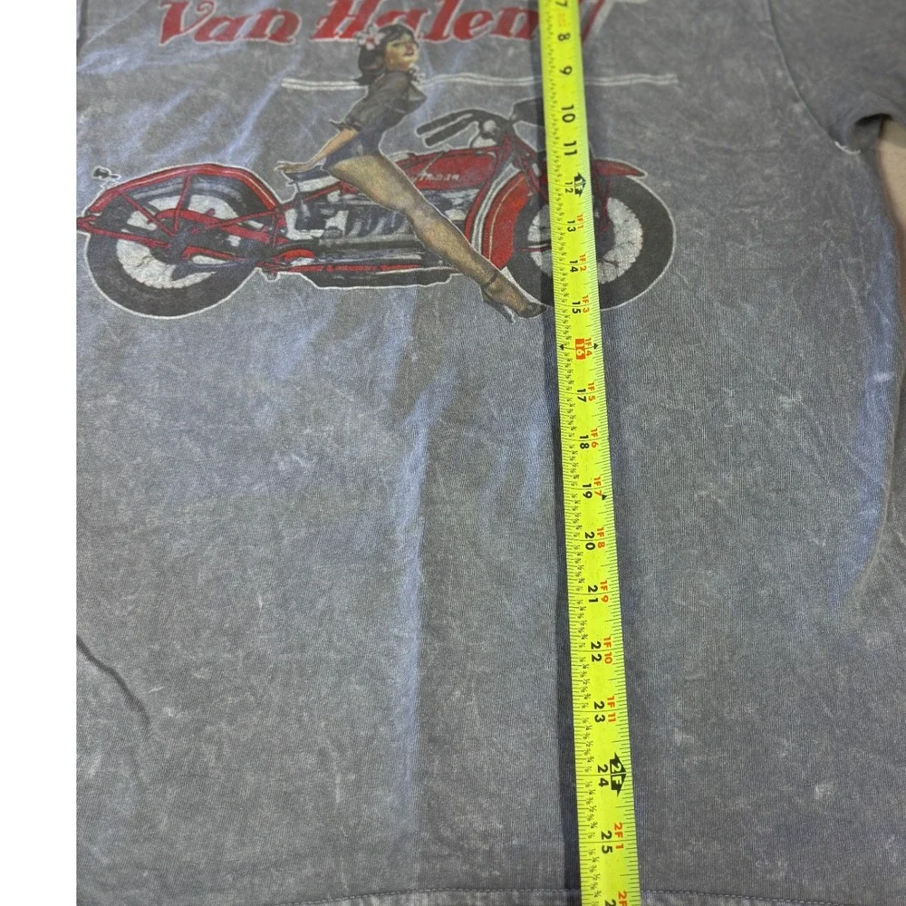 Van Halen Mens Pin Up Girl Motorcycle Graphic‎ T-Shirt Gray Mineral Wash Large